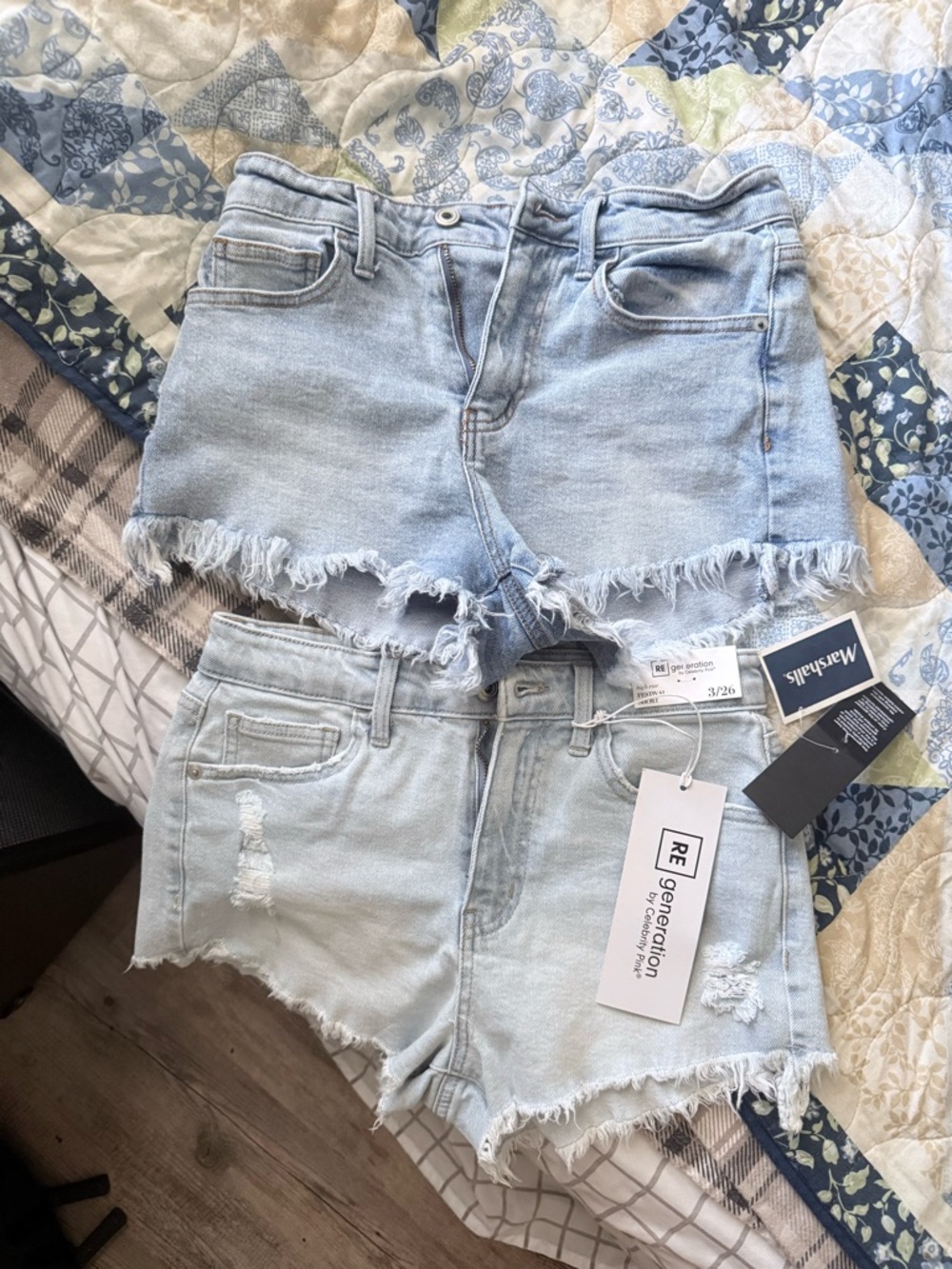 Celebrity Pink Light Blue Frayed Denim Shorts